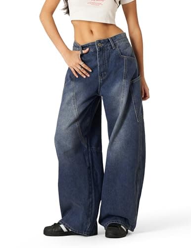 Aelfric Eden Mens Jeans Big Pocket Barrel Pants Loose Oversized Baggy Wide Leg Jean Casual Hip Hop Y2K Denim Pant Streetwear Blue 34 - Thumbnail 2