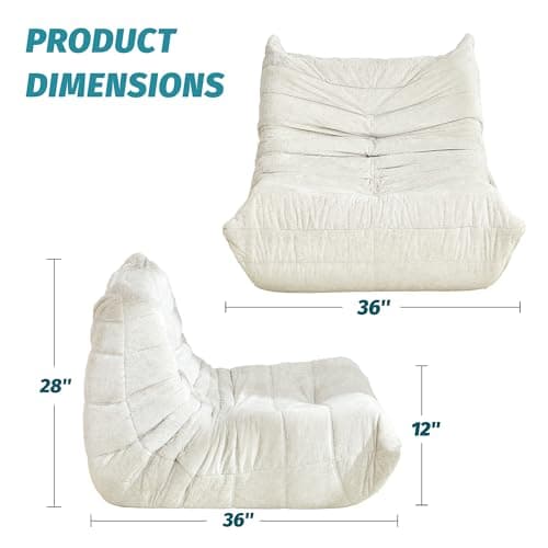 Homguava Bean Bag Chair, Giant Beanbag Chairs for Adults, Memory Foam Fireside Chair, Large Lazy Floor Sofa, Sofa Couch with High-Rebound Foam, Lounge Chair for Living Room, Bedroom (Beige, Single) - Thumbnail 2