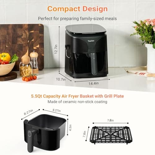 Tastee Ceramic Air Fryer, 8-in-1 Compact 5.5QT AirFryers, 450°F Digital Airfryer Dehydrator with Smart Probe, 24 Presets One-touch Cooking, In-app Recipes with Window, Dishwasher-safe & Non-stick - Thumbnail 2