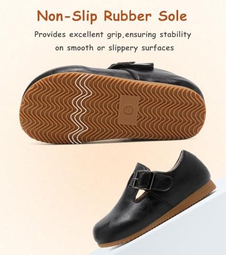 Nedaan Toddler Leather Shoes Black Girls Boys Wide Casual Sneakers Spring Fall Shoes Flats - Thumbnail 4