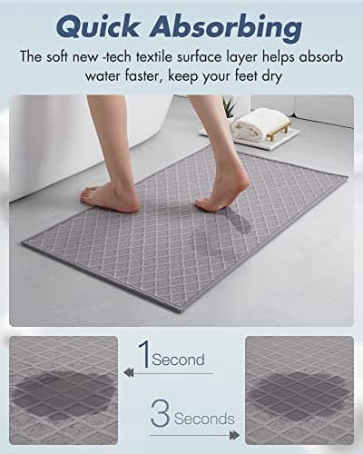 AMOAMI Ultra Thin Bath Mat, Rubber Backed Bath Mats for Bathroom Non Slip, Absorbent Bathroom Mat for Floor Machine Washable Bathroom Rugs, Shower, Sink (17"x28", Grey) - Thumbnail 4