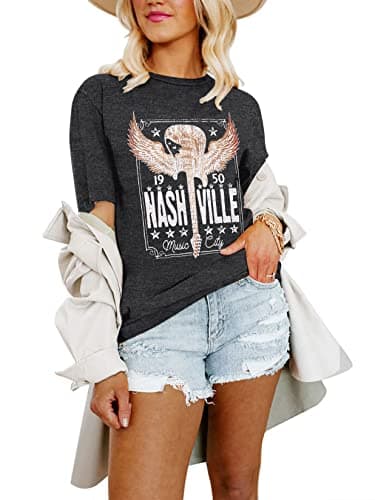 Womens Nashville Shirts Country Music Concert Tshirts Vintage Graphic Short Sleeve Tees for Women Black M - Image 1