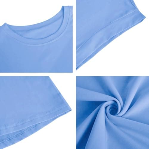 Women's Cap Sleeve Tank Top Crew Neck T Shirts Loose Fit Basic Summer Casual Tee Tops Blue - Thumbnail 4
