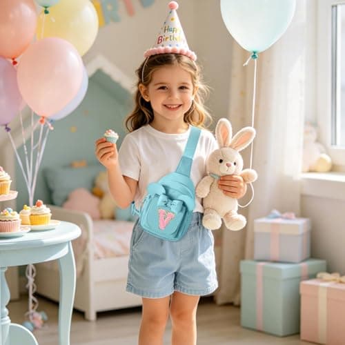 Viverte Birthday Gifts for Girl Easter Gifts Trendy Personalized Initial Crossbody Sling Bag Fanny Packs for Girls for Travel (Icing Blue-V) - Thumbnail 2