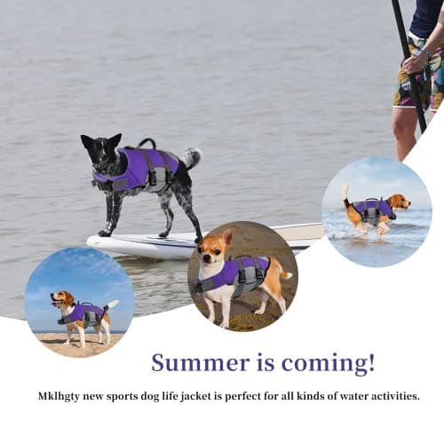 Mklhgty Dog Life Jacket, Reflective Adjustable Dog Vest with Rescue Handle for Swimming and Boating, Ripstop Pet Safety Life Preserver for Small, Medium and Large Dogs - Thumbnail 4