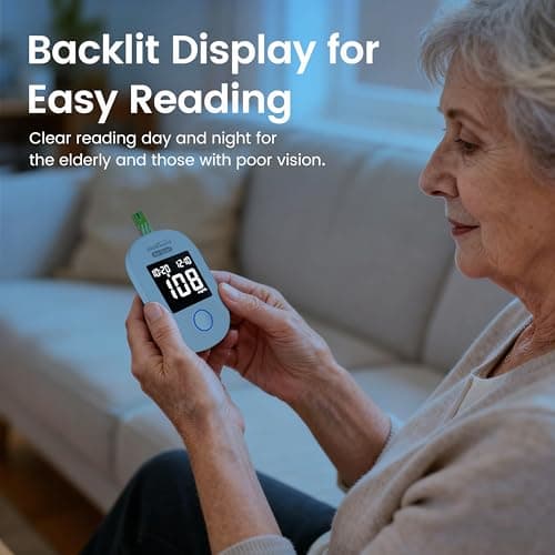 VivaGuard Ino Smart Bluetooth Blood Glucose Monitor Kit with Free App, Rechargeable Backlit Display Blood Sugar Meter with 100 Strips & 100 Lancets, Portable Diabetes Testing Kit for Travel, No Coding - Thumbnail 6