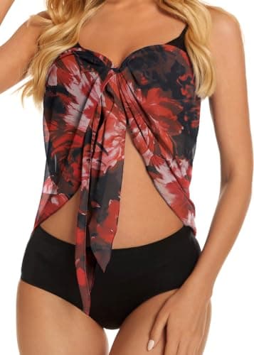 Swimsuit Coverups for Women Sarong Beach Bikini Wrap Sheer Short Skirt Chiffon Scarf for Swimwear (Deep Red Flowers,XL) - Thumbnail 3