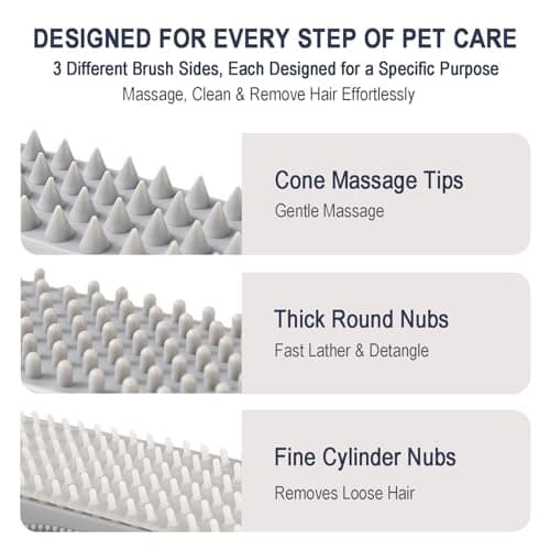 Triangular Wrap-Around Pet Grooming & Bath Brush for Dogs & Cats – 3-in-1 Silicone Dog Bath Brush with Deshedding Bristles, Massage Cones & Deep Cleaning Nubs, Soft Flexible Self-Cleaning Design,Gray - Thumbnail 2