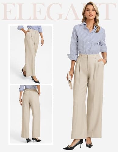 GRACE KARIN Wide Leg Slacks Women High Waisted Wrinkle Free Trousers Summer Breathable Work Pants with Pockets Apricot XX-Large - Thumbnail 2