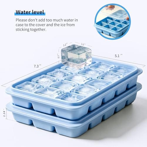 Azxb Ice Cube Trays with Lid, 1 Pack 15 Cubes Easy Release Stackable Flexible Silicone Ice Cube Trays for Freezer with Removable Silicone Lid, Ice Tray Molds for Baby Food, Whiskey, Cocktail, Coffee - Thumbnail 4