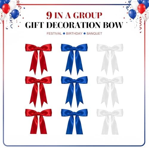 1 String 2 Strings 4th of July Decorations，Patriotic Decorations, Patriotic Bows Red Blue White Bow Garland Banner Decorations, Pre-Strung Satin Ribbon Bows for Independence Day Decorations - Thumbnail 3