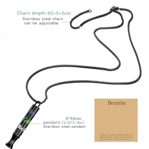 Fidget Necklace with Spinning Calm, Breathe, Relax Charms - Sensory Anxiety Relief & Deep Breathing Aid Stainless Steel Necklaces for Women Men (Black) - Thumbnail 4