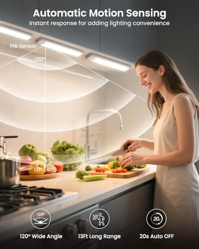 Pak Under Cabinet Lighting, 5 Pack 8 Inch 41 LED Motion Sensor Lights, Rechargeable Battery Operated Closet Light, Wireless Magnetic Dimmable 6500K Daylight White Under Counter Lights for Kitchen - Thumbnail 2