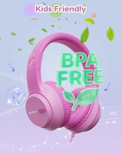 awatrue USB-C Kids Headphones, 74/85/94dB Volume Limiter, Foldable Wired Over Ear Headphones for Travel, Toddler Headphones for School, Travel, iPad, Tablet, Pink Gradient - Thumbnail 6