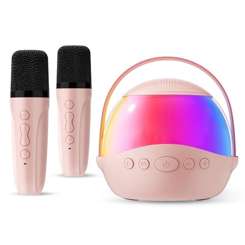 Mini Karaoke Machine Gifts for Kids Adults, Portable Karaoke Speaker with 2 Wireless Microphones, Kids Microphone with Speaker and LED Light, Birthday Gifts for Girls Boys 3-12+ Year Old (Pinkcolor)