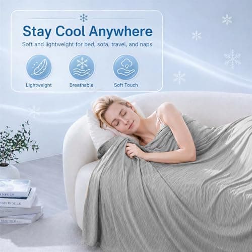 King Size Cooling Blanket for Hot Sleepers - Lightweight Breathable Cool Cold Blanket - Keep Cool for Night Sweats, Soft Thin Ice Blankets for Bed Couch Sofa, (Light Gray, 90"x108") - Thumbnail 3