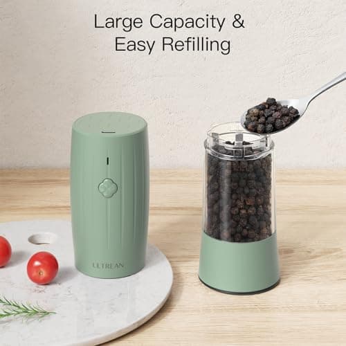 Ultrean Salt and Pepper Grinder Set, Rechargeable Automatic Pepper Mill Shakers, 6 Adjustable Coarseness, LED Light, Kitchen Gadget, Christmas Gifts, Black & White - Thumbnail 5