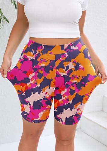 AusLook Plus Size Biker Shorts for Women 8" High Waisted Tummy Control Rosy Clouds 4X Yoga Workout Shorts Soft Stretch Gym Running Shorts - Thumbnail 5