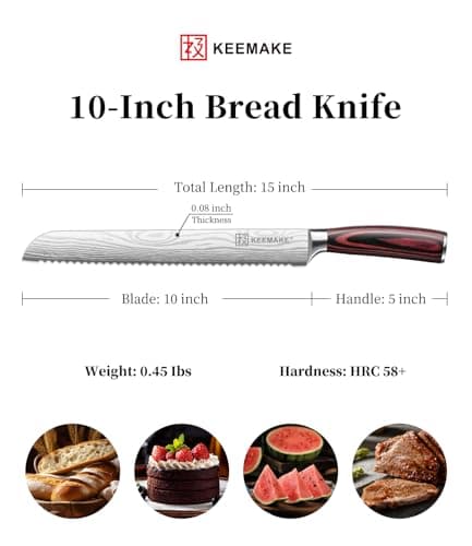 KEEMAKE 10 Inch Bread Knife for Homemade Bread - Ultra Sharp for Serrated Sourdough, Crusty Artisan Loaves, Bagels & Cake, High Carbon Stainless Steel Slicing Knife with Cover & Mom Gift Box - Thumbnail 5