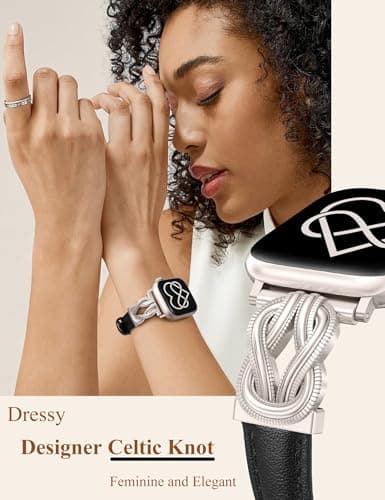 Wearlizer Slim Leather Band Compatible with Apple Watch Bands for Women 40/38/41/42mm Dressy Fancy Designer Celtic Knot Thin Leather Bracelet for iWatch Series 11 10 9 8 SE 7 6 5 SE 4 3 2 1 - Thumbnail 2