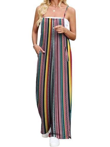 Heymoments Overalls Jumpsuits Rompers for Women Floral Print Small Casual Maternity Summer Comfy Ladies Loose Fit Dressy Wide Leg One Piece Sleeveless Grils Long Bib Baggy Pants with Pockets - Image 1