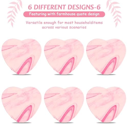 Heart Wooden Cup Coasters Set of 6, Cute Pink Drink Coaster with Holder for Home Table Office Desk, Birthday Gift Ideas for Wife and Girlfriends, Kawaii Pink Living Room Decor for Daughter - Thumbnail 6
