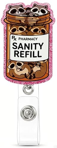 Retractable Badge Reel with Alligator Clip, Heavy Duty, Cute Funny ID Name Tag Holder for Nurses, Doctors, Teachers, and Office (Pink-Procyon lotor)