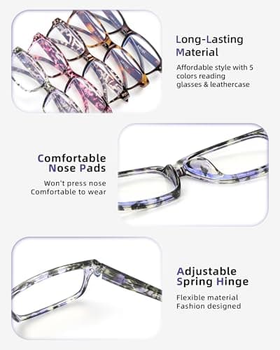 JOLISU Reading Glasses for Women Men - 5 Pack Ladies Stylish Readers Computer Eyeglasses W/Spring Hinge - Blue Light Blocking Glasses Anti Eyestrain 2.50 - Thumbnail 3