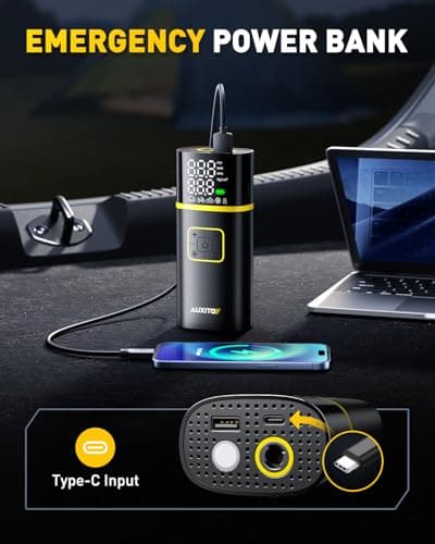 AUXITO Tire Inflator Portable Air Compressor - 150PSI Bike Pump 1Min Fast Inflate with Tire Pressure Gauge, 5200 mAh, LED Light, Car Accessories Air Pump for Auto, Moto, Bike Car Gifts for Men - Thumbnail 5