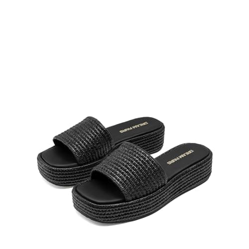 DREAM PAIRS Women Platform Slides Sandals Espadrilles Slip On Low Wedge Summer Open Toe Bohemia Dressy Beach Vacation Shoes,Size 7.5,Black,SDWS26009W - Thumbnail 6