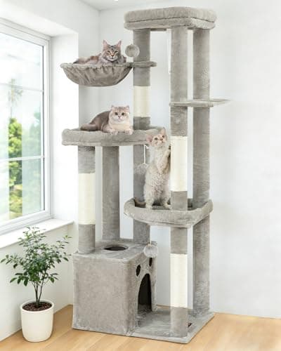 Feliskyn 67in Cat Tree Tower for Indoor Cats, Multi-Level Light Grey