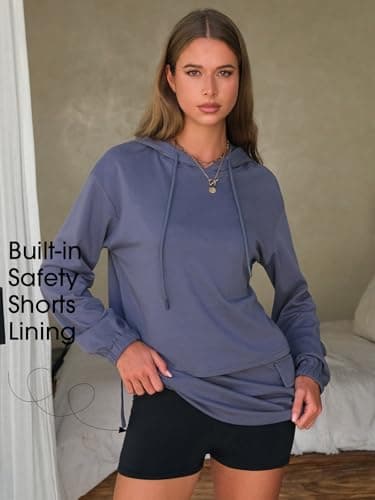 EXLURA Women Two Piece Set Cotton Sweatsuit Travel Airport Outfits 2026 Tracksuit Hooded Sweatshirt Cargo Skort Skirt Pockets - Thumbnail 5