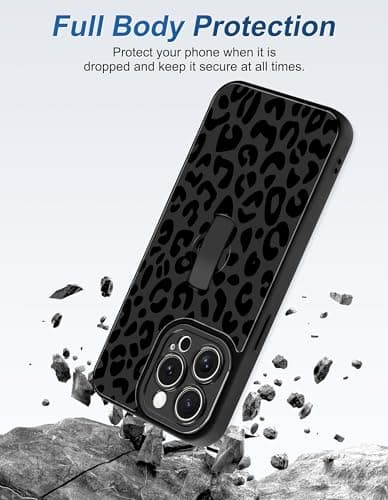 Aitipy Cheetah Phone Case Compatible with iPhone 13 Pro, with Leopard Print Finger Hand Strap Kickstand Shockproof Full Camera Protection Soft TPU Protective Cover for Women Girls, Black - Thumbnail 4