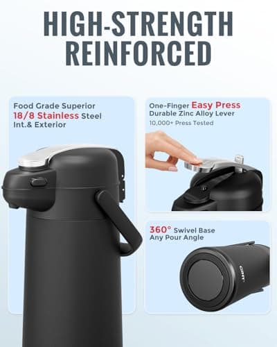GiNT 3L Airpot Coffee Dispenser with Pump, Insulated Coffee Carafe for Hot Liquids, Stainless Steel Vacuum Insulated Pump Dispenser for Hot/Cold Beverages, Home Office Commercial Outdoor Use(101oz) - Thumbnail 5