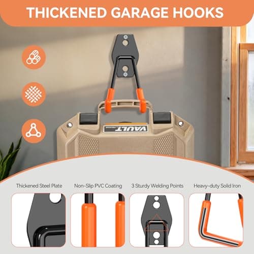 Shineeshi 22Pack Garage Hooks Heavy Duty Utility Steel Garage Storage Hook Organization Wall Mount Hooks for Hanging Bike, Ladder and Garden Tools - Thumbnail 3