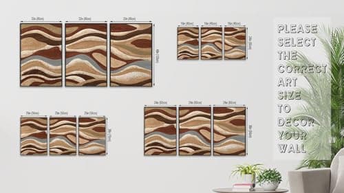 Large Framed Abstract Wall Art - Brown Mountain Range Wall Decor Painting 24"x36" Set of 3 Modern Prints Rustic Retro Canvas Pictures for Living Room Bedroom Office Artwork - Thumbnail 3