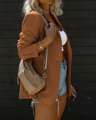 KIRUNDO Womens 2026 Spring Fall Business Casual Blazers Pockets Long Sleeve Button Open Front Work Office Blazer Suit Jackets(Brown, X-Large) - Thumbnail 5