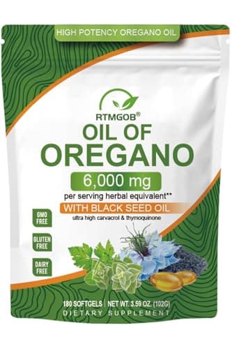 RTMGOB Oil of Oregano Softgels with Black Seed Oil Supplements,2 in 1 Oregano Supplement for Immune Health |Retains High Concentrated Carvacrol & Thymoquinone,Non-GMO-180 Softgels - Image 1