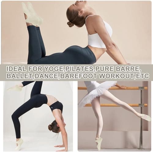 AUHUAYAO pilates socks with grips for women yoga socks for women non slip dance socks pure barre socks yoga sets ballet grip socks socks with grips (US, Alpha, One Size, Regular, Regular, 6, white) - Thumbnail 4