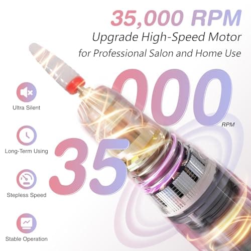 Electric Nail Drill Machine Professional, 35000 RPM Cordless Nail File, Portable Rechargeable Nail Drill and Bits for Acrylic Gel Nails Polishing Removing - Thumbnail 3