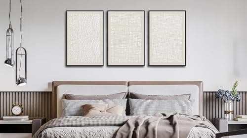 Large Framed Abstract Wall Art Canvas Prints Set of 3, Neutral Beige White Painting Art, Wabi Sabi Geometric Wall Pictures Modern Minimalist Artwork for Living Room Bedroom Office Decor 16"x24"x3 - Thumbnail 3
