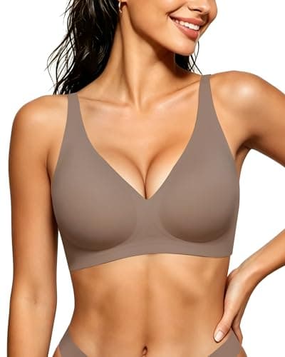HORISUN Deep V Seamless Wireless Bras Full Coverage Padded Bra Sexy Push Up Bralettes Comfortable No Underwire Everyday T-Shirt Bra (Grey 42D) - Image 1