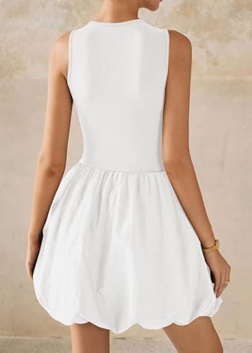 KIRUNDO Summer Bubble Dress for Women 2026 Casual Mini Spring Bodycon Cocktail Dresses Sleeveless Drop Waist Sundress Beach(Beige White, X-Large) - Thumbnail 2