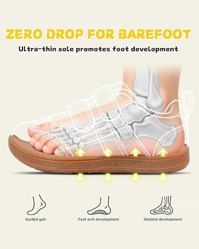 noorkiz Toddler Wide Toe Box Barefoot Shoes for Boys & Girls Zero Drop Sneakers Tennis Running Casual Shoes Baby First Walking Non-Slip Shoe Comfort Lightweight Outdoor Beige White Toddler Size 8 - Thumbnail 6