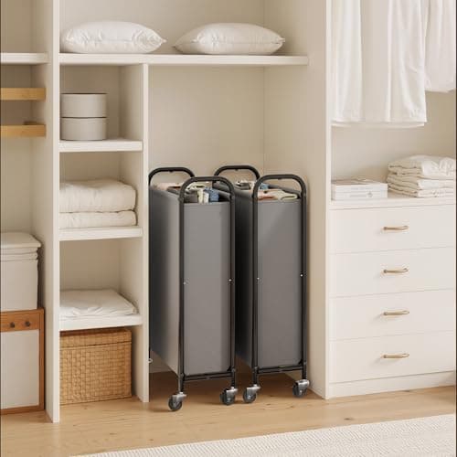 GRANNY SAYS 80L Slim Laundry Hamper with Silent Brake Wheels, Sturdy Metal Frame & Handle, Rolling Laundry Basket for Laundry Room, Bedroom, Bathroom, or RV – Suited for Singles or Couples, Grey - Thumbnail 5