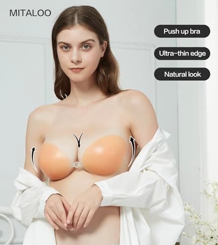 MITALOO Adhesive Bra Invisible Strapless Backless Bra Sticky Push up Silicone Bra for Women Light Nude - Thumbnail 2