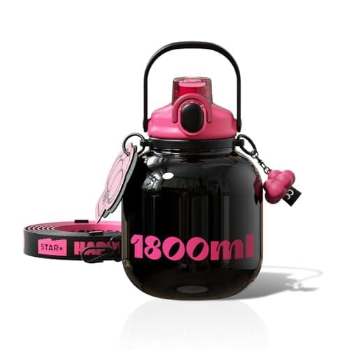 Sidagar 60 oz Big Gallon Water Bottle with Straw and Carry Handle, Black Wide Mouth Vacuum Insulated Stainless Steel Bottles; Heavy-Duty Aesthetic Yoga Flask for Women, Sweet & Cool Black - Image 1