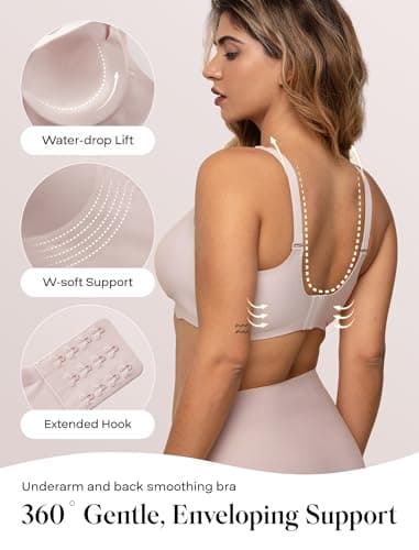 COMFELIE Wireless T‑Shirt Bra with Light Padding No Underwire Removable Straps Pink 2XL - Thumbnail 3