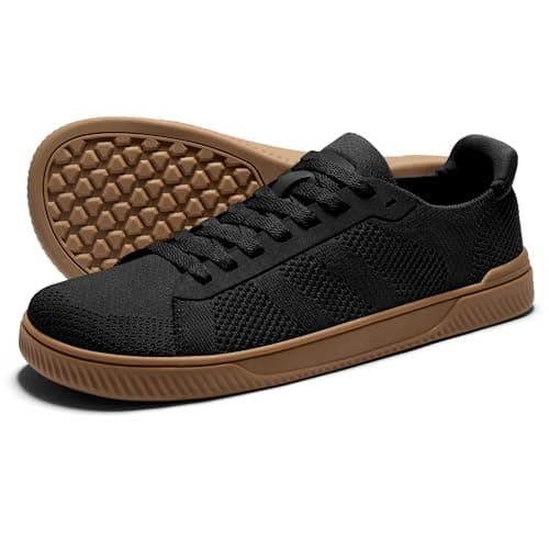 AIRHAS Mens Wide Toe Box Barefoot Shoes Zero Drop Fashion Sneakers for Men Walking Casual Minimalist Shoes(Black/Gum,9.0W) - Image 1