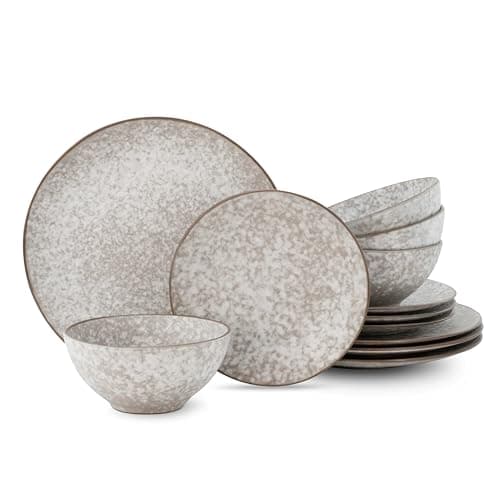 Mimola Ceramic Dinnerware Sets,Handmade Reactive Glaze Stoneware Plates and Bowls Sets,Highly Chip and Crack Resistant | Dishwasher & Microwave Safe Dishes Set,Service for 4 (12pc) (pure white) - Image 1